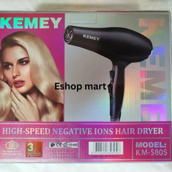 Kemei KM-5805 High-Speed Negative Ions Hair Dryer Packaging