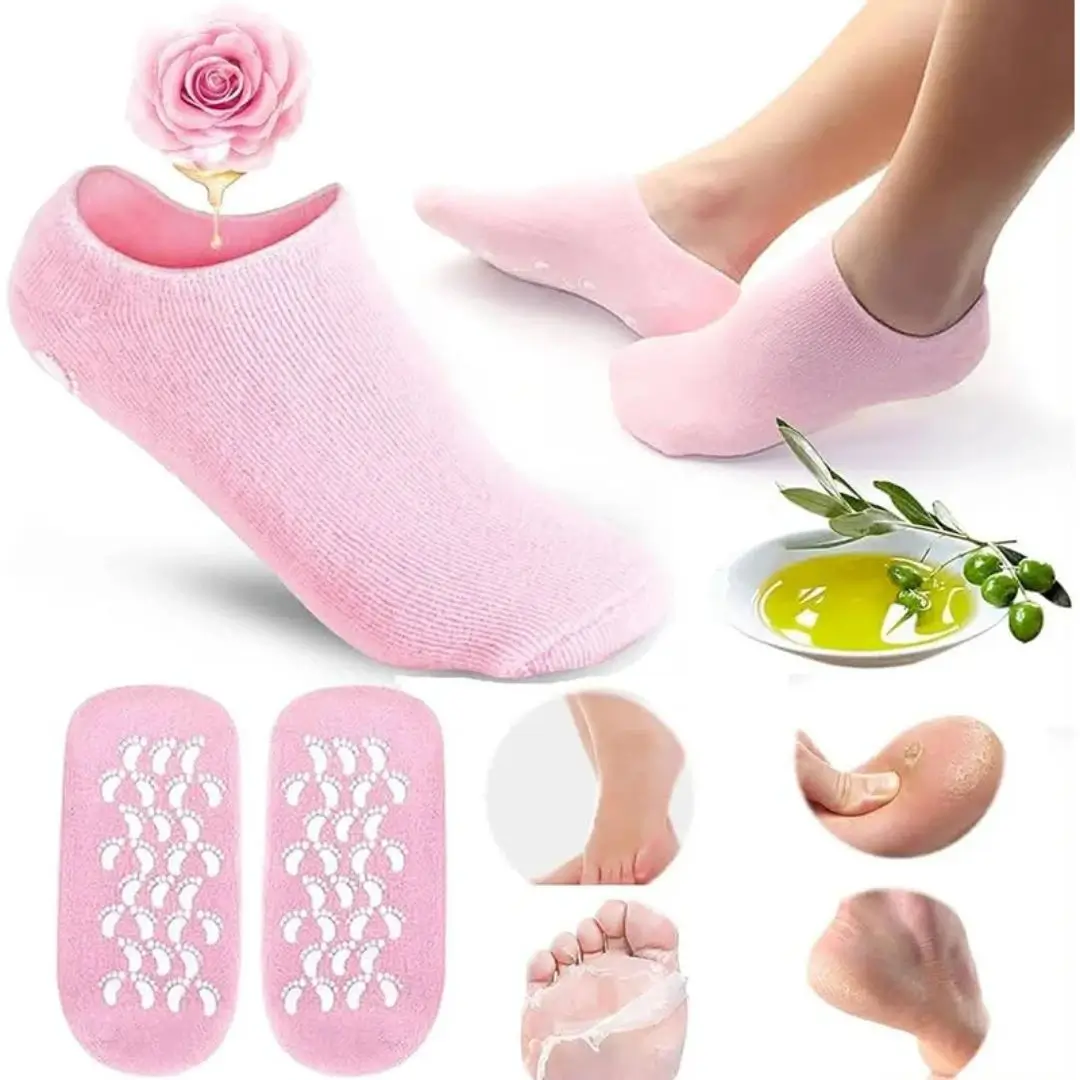 Pink moisturizing gel socks for cracked heel repair treatment