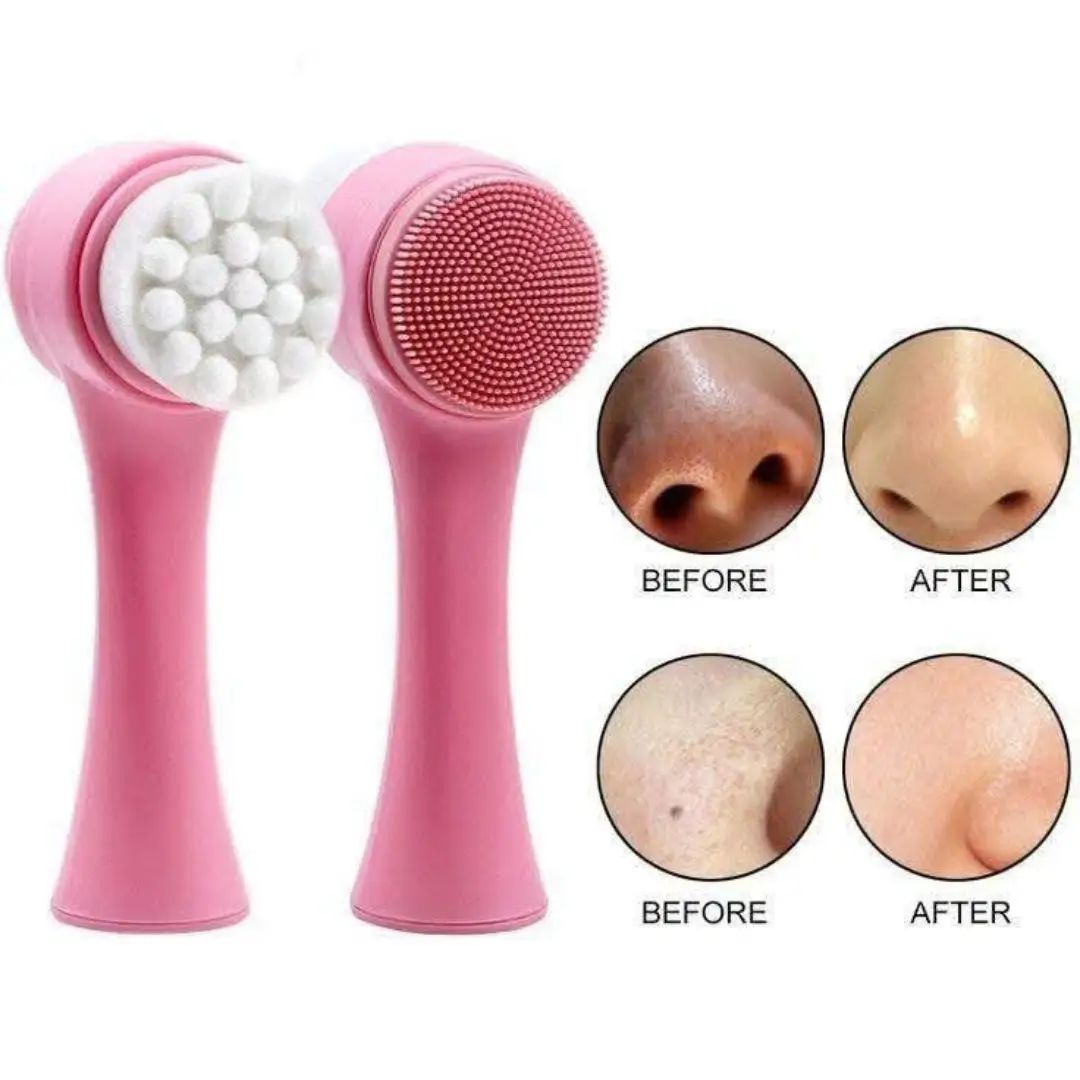 3D Face Brush with Soft Bristles and Silicone Exfoliator side view