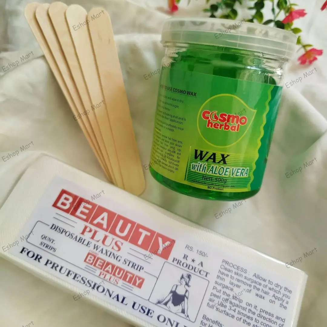 Cosmo Herbal alovera Hair Removal Wax 500g with 80pcs Strips and Sticks Eshop Mart