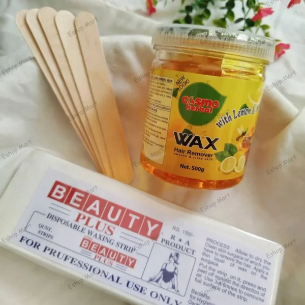 Cosmo Herbal honey n lemon Hair Removal Wax 500g with 80pcs Strips and Sticks Eshop Mart