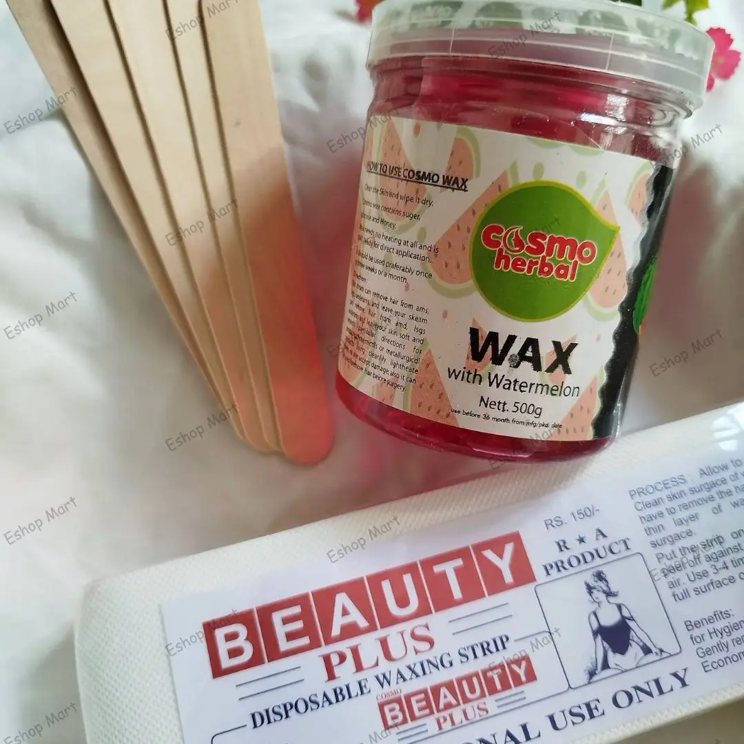 Cosmo Herbal watermelon Hair Removal Wax 500g with 80pcs Strips and Sticks Eshop Mart