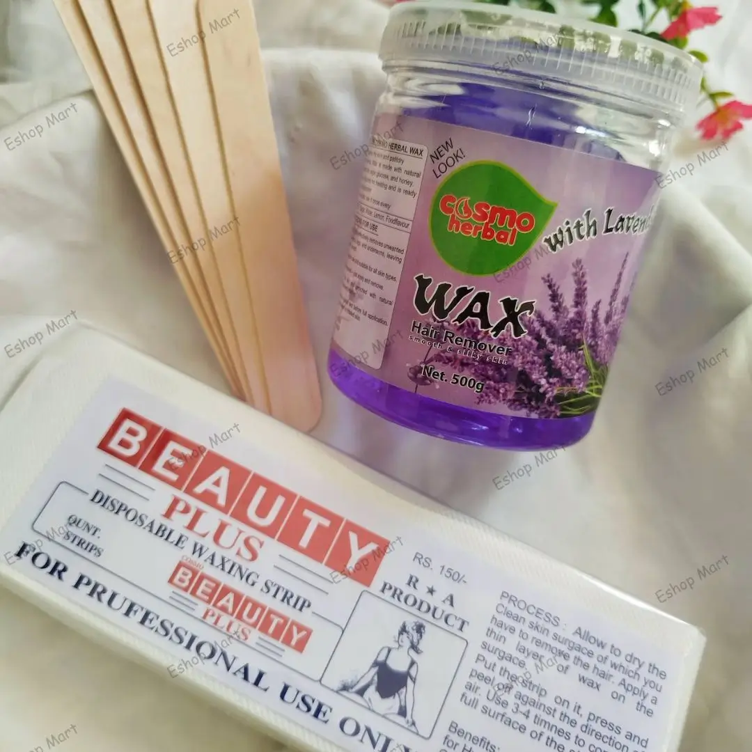 Cosmo Herbal levender Hair Removal Wax 500g with 80pcs Strips and Sticks Eshop Mart