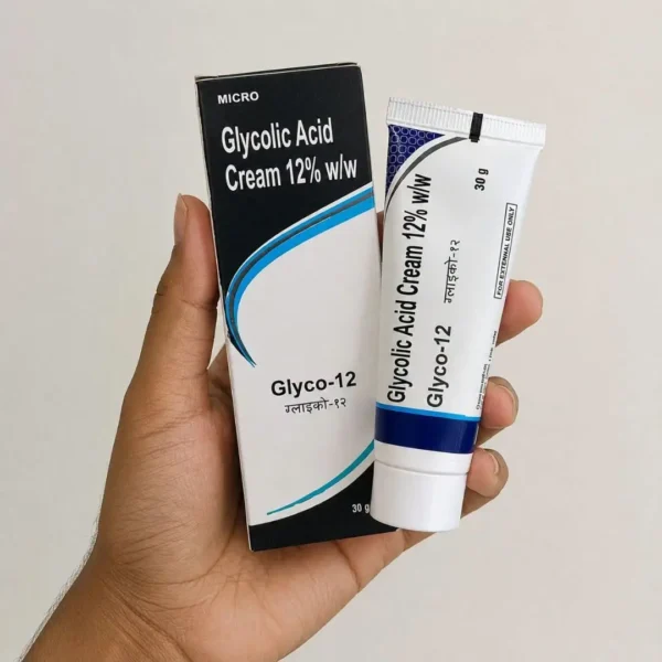 Hand holding Glyco 12 Glycolic Acid Cream 12 percent 30g