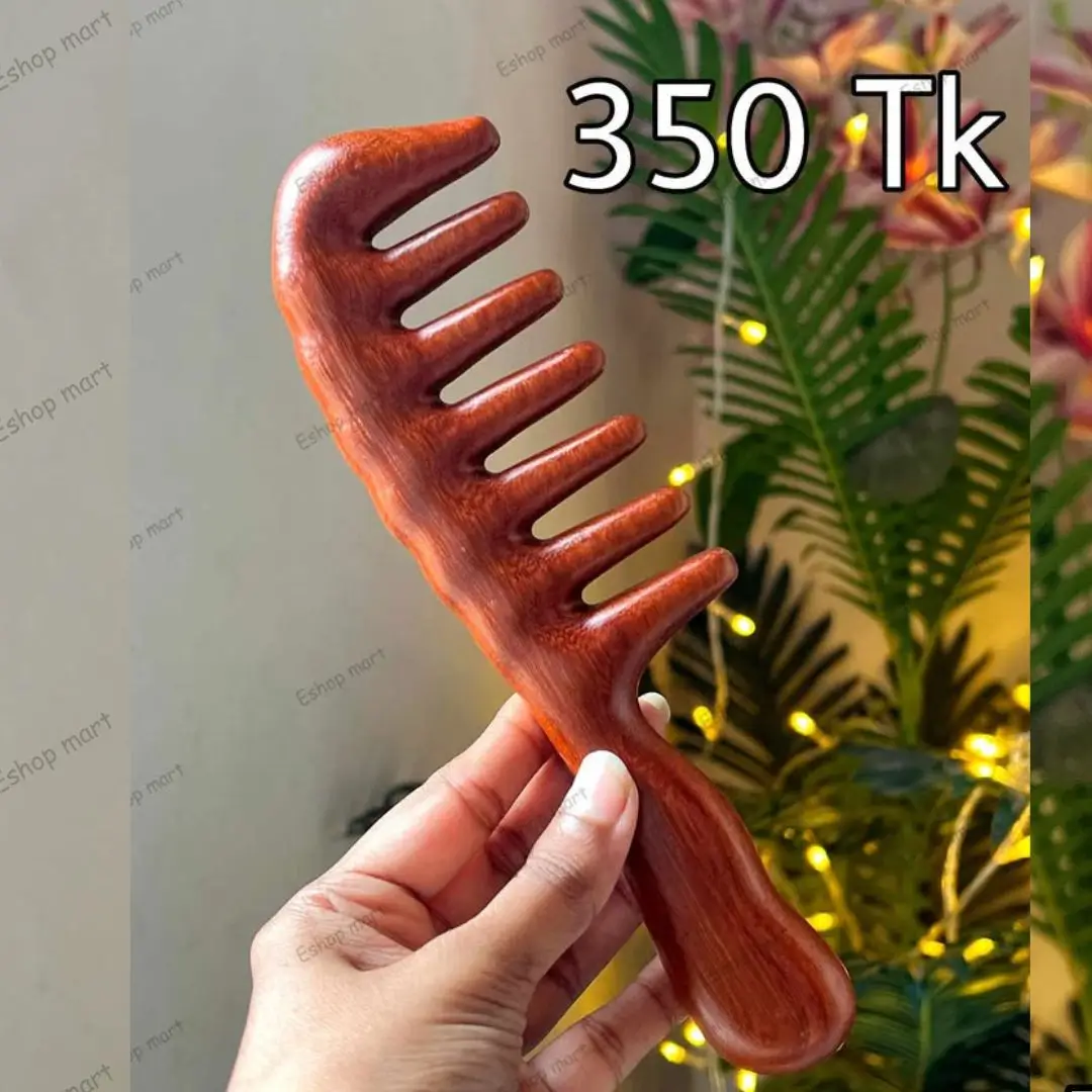 Natural Sandalwood Wide Tooth Scalp Massager Comb 350 Tk