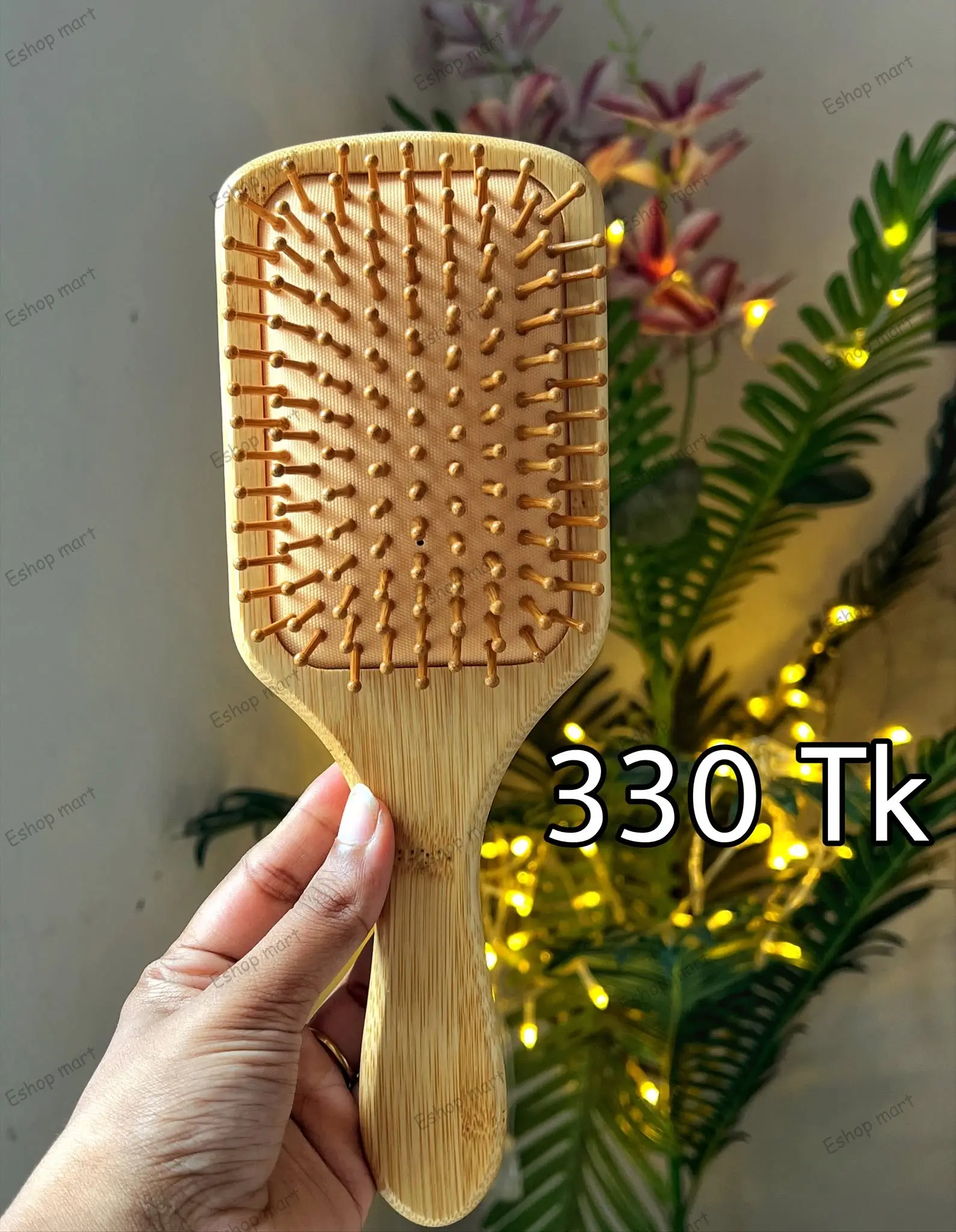 Natural Bamboo Wooden Square Paddle Hair Brush 330 Tk