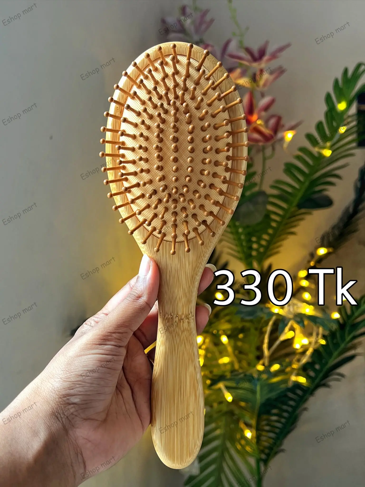 Natural Bamboo Wooden Oval Cushion Hair Brush 330 Tk