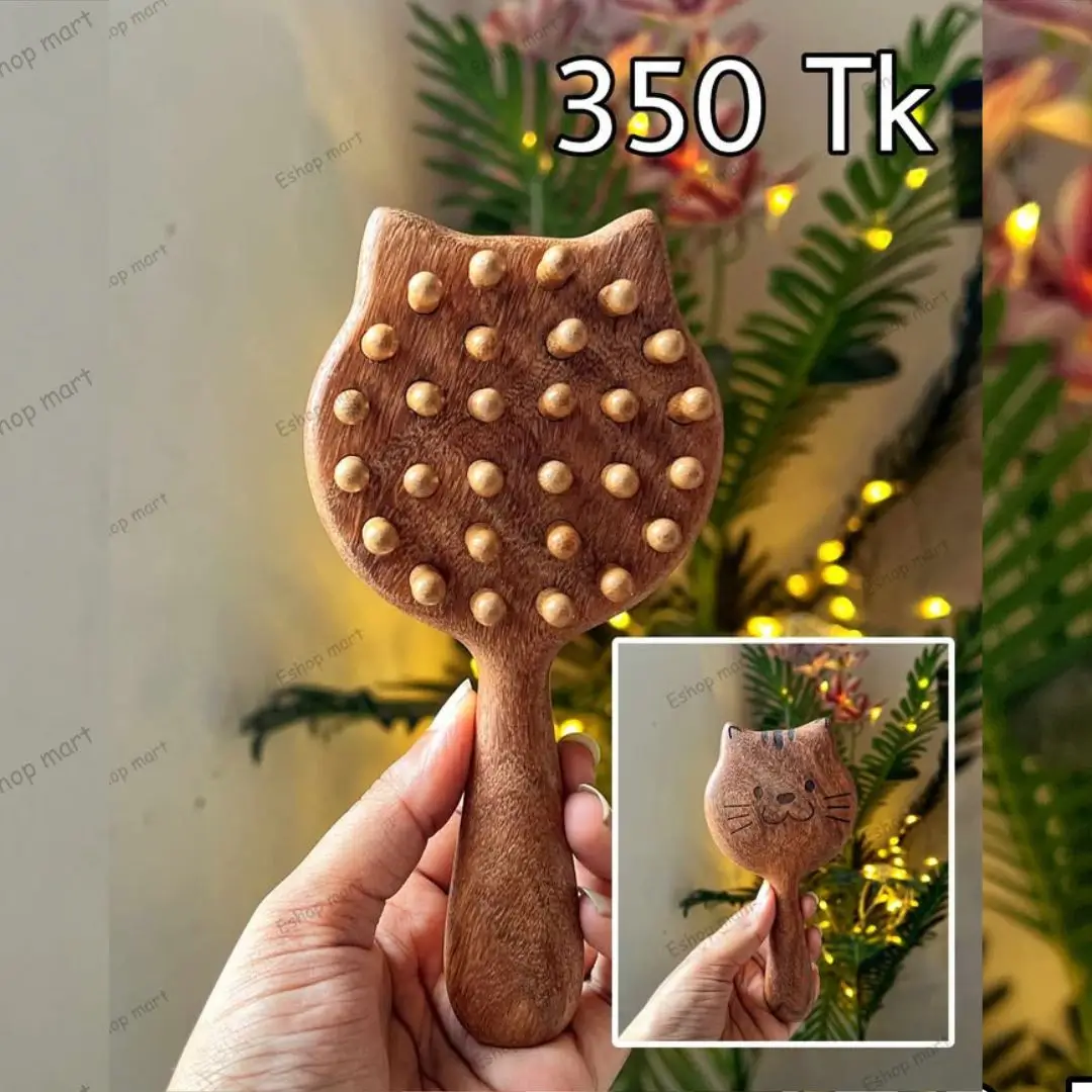 Cute Wooden Cat Shape Scalp and Body Massager 350 Tk