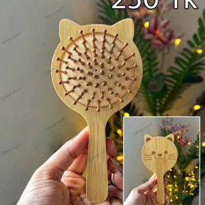 Cute Bamboo Wooden Cat Shape Paddle Hair Brush & Scalp Massager