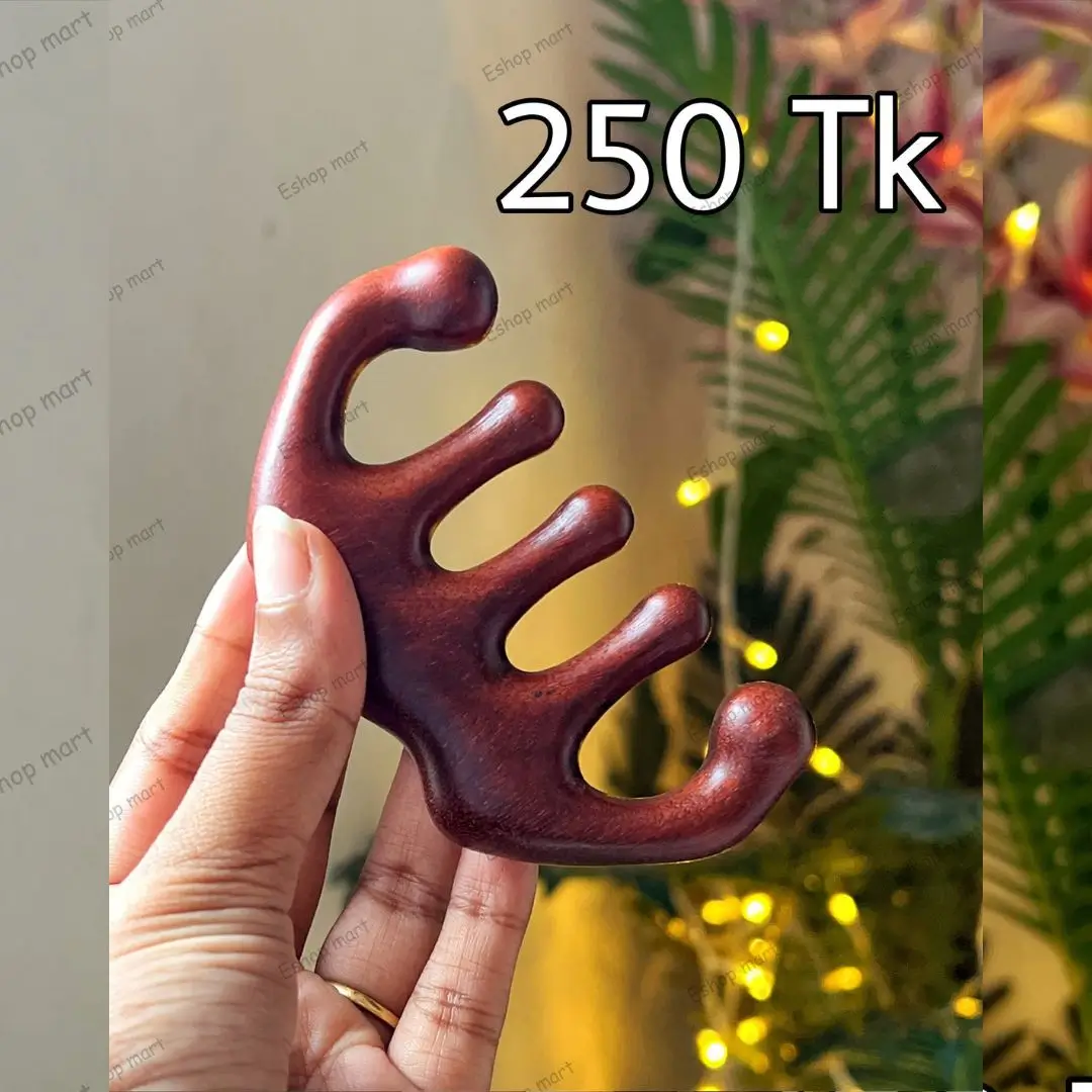 Natural Sandalwood 5 Claw Scalp and Body Gua Sha Massager Comb 250 Tk