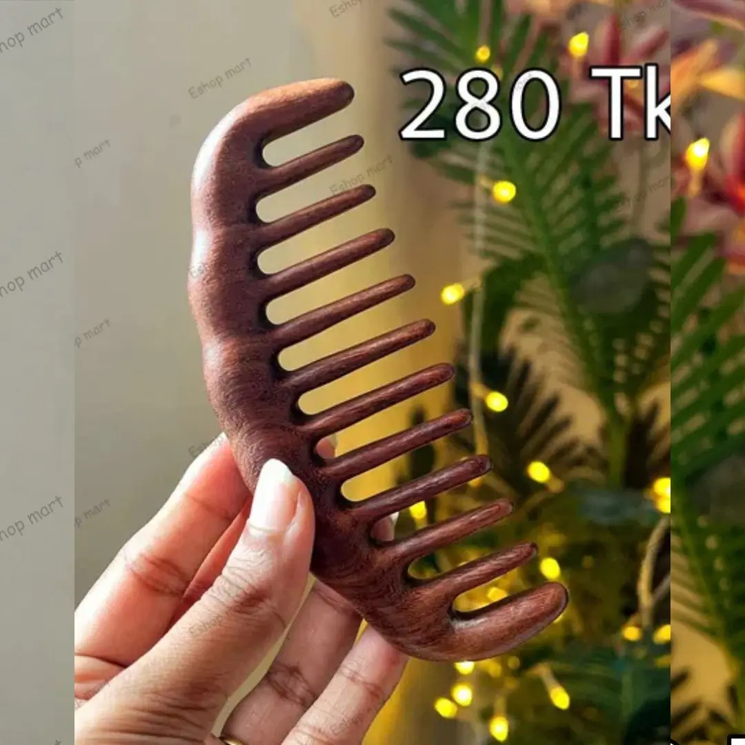Natural Sandalwood Wide Tooth Scalp Massager Comb