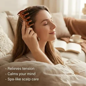 Natural Sandalwood Double-Sided Scalp Massager & Wide Tooth Comb
