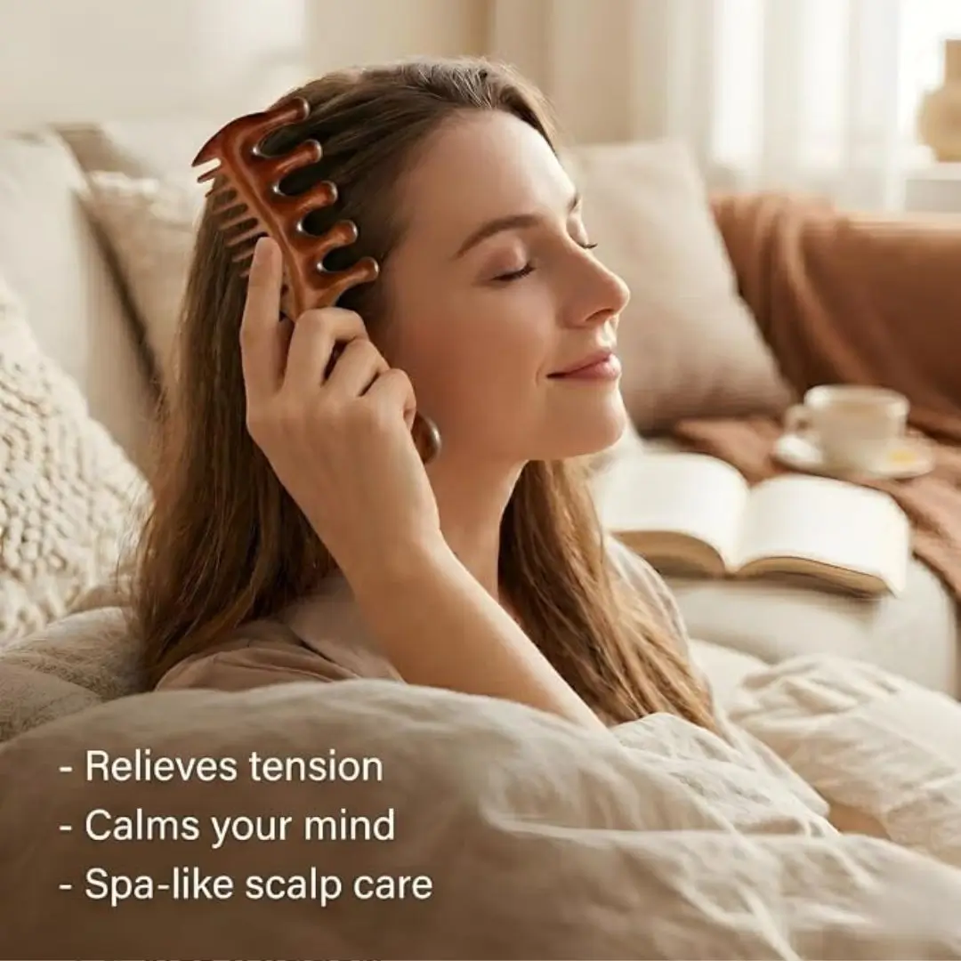Natural Sandalwood Double Sided Scalp Massager and Wide Tooth Comb 450 Tk
