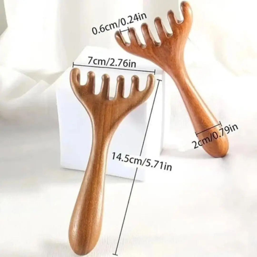 Sandalwood Long Handle 5 Claw Scalp and Body Gua Sha Massager