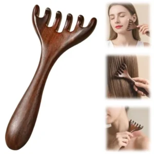 Natural Sandalwood Long Handle 5-Claw Scalp & Body Gua Sha Massager