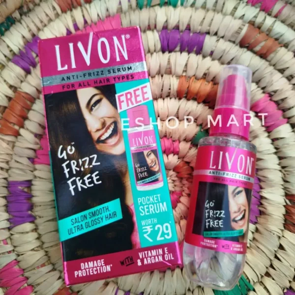 Livon Anti Frizz Hair Serum with Vitamin E Argan Oil and Free Pocket Serum Pack