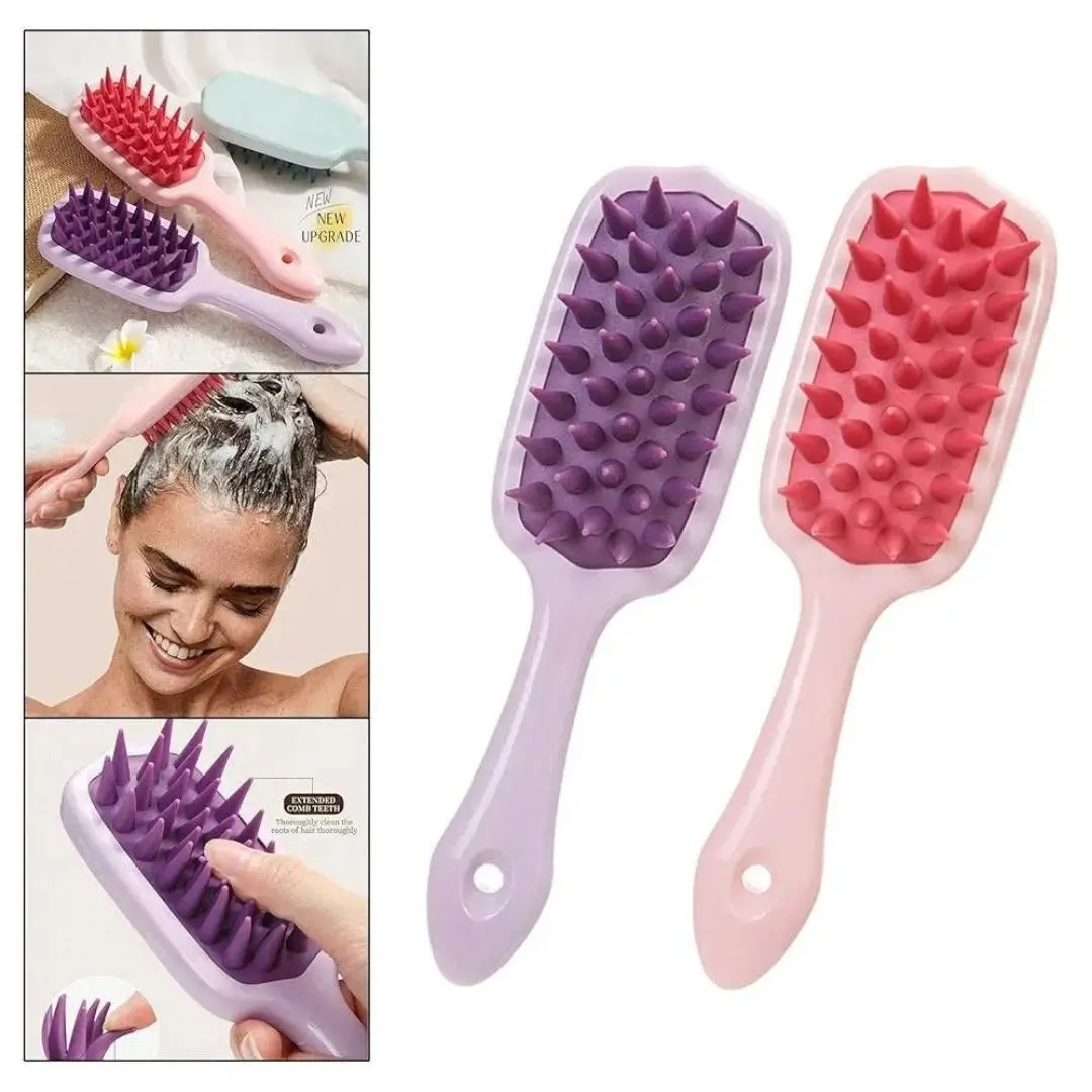 Light Purple Silicone Scalp Massager Brush with Long Handle