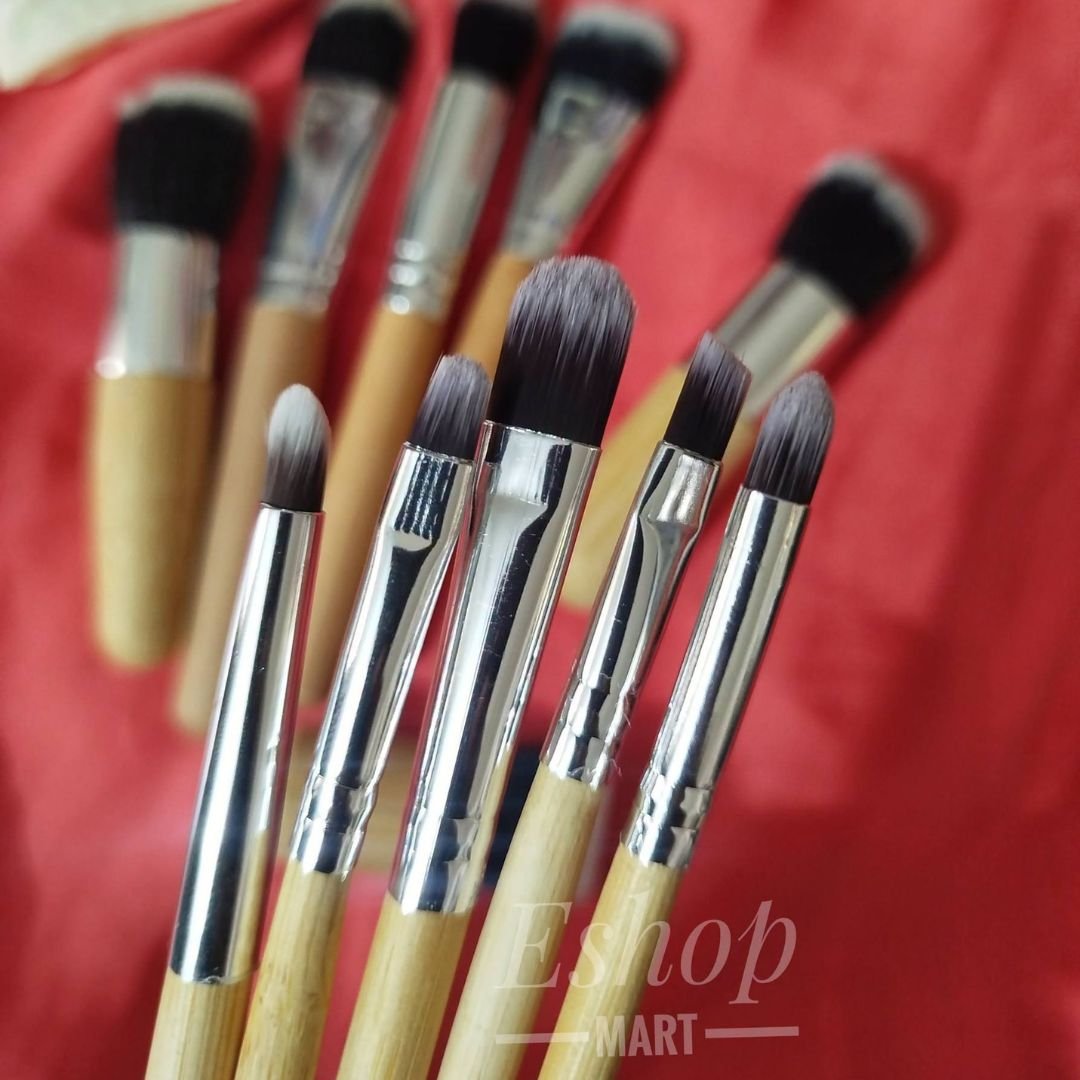 Close Up View of Small Eye Makeup Brushes with Wooden Handles