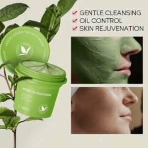 LAIKOU Green Tea Mud Mask Container and Application on Face