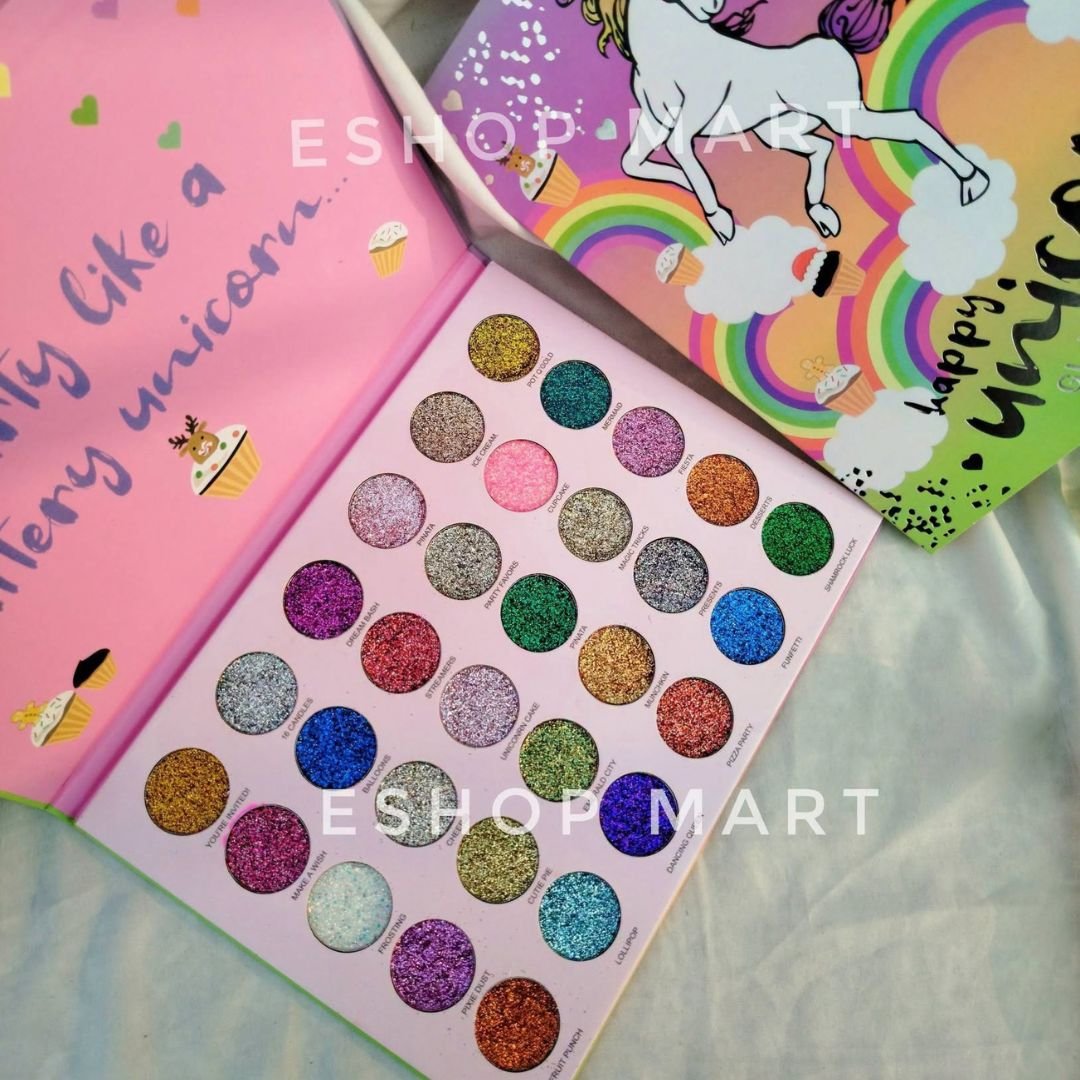 Happy Unicorn Party 30 Color Pressed Glitter Eyeshadow Palette Open Display