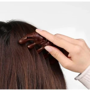 Hand-Carved Natural Sandalwood Scalp & Body Meridian Massager Comb (Lotus & Fish Design)